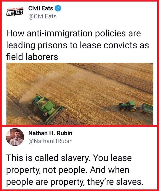 BDaveWalters's tweet photo. Recall that slavery was *never* abolished in federal prisons, so it's literally the slave trade. Not again, still. https://t.co/stmAMZmyKi