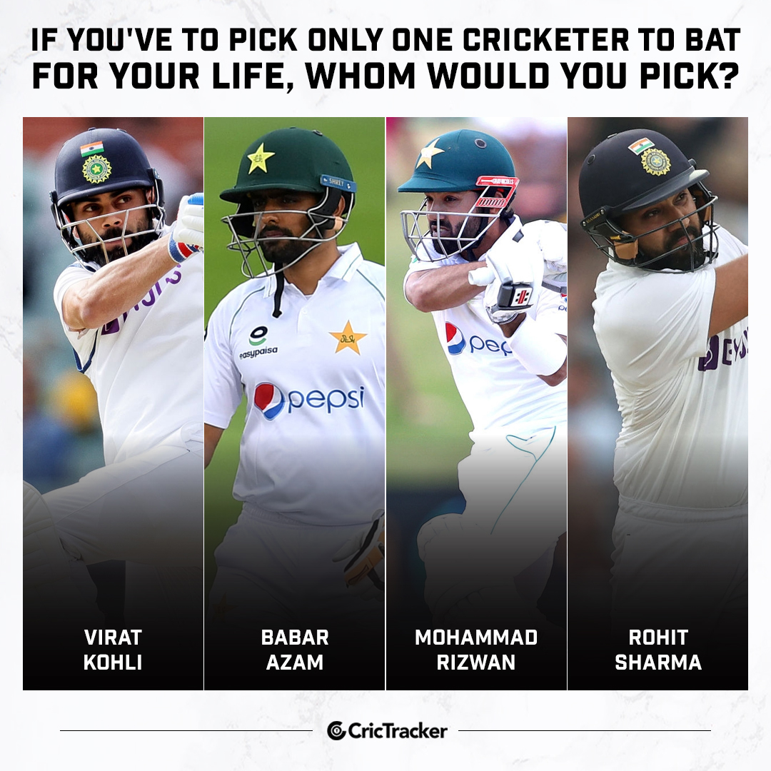 🔵 Virat Kohli
🟢 Babar Azam
🟢 Mohammad Rizwan
🔵 Rohit Sharma

Whom would you choose to bat for your life &amp; why?🤔

#CricketTwitter