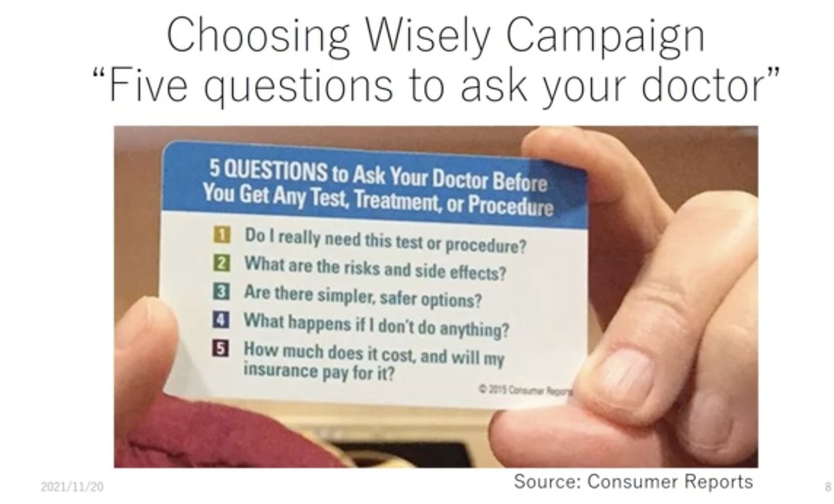 MKoujyo's tweet photo. 2-4 Overdiagnosis from a layerson’s perspective.
https://t.co/8pn7edW7nU
Choosing Wisely Campaign
Five questions to ask your doctor.
Patients are unlikely to raise the issue of overdiagnosis, but they really need to be informed about it.
#Overdiagnosis #FirstNoHarmToChildren https://t.co/MsQm5OMFS0