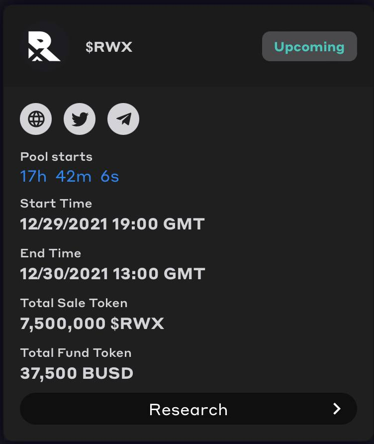 📢Upcoming Seed Sale on HbarPad: <a href="/RacewayXMeta/">RacewayX</a> 📢 

🗓️Start: 19:00 UTC 29th December
🗓️End: 13:00 UTC 30th December

Seed Price: $0.005
Listing Price: $0.011
Listing Date: 17th January 2022

For further details:
TG ►: t.me/hbarpadofficial
TG ►: t.me/RaceWayXMetave…