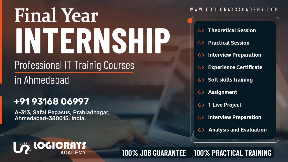 Logicraysacad's tweet photo. Are you Looking for the Final Year Internship? Here we are providing the same on different #programming languages! Call us on +91 93168 06997 for more information.

#internship #finalyearstudent #finalyearinternship https://t.co/V6pAPGQfY3