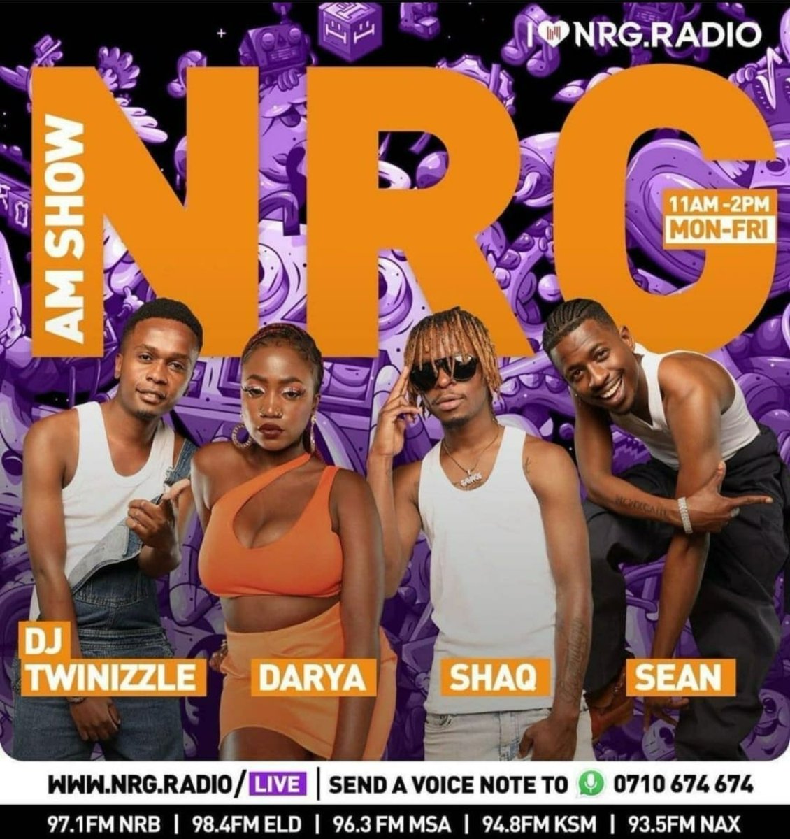 NRGRadioKenya's tweet photo. The last Wednesday of the year 🤪 catch the vibe and get NRGized on the #NRGAMshow @SeanMPreezy @ShaqoEl @iamdaryakish @djtwinizzle https://t.co/rmszaTAhSi