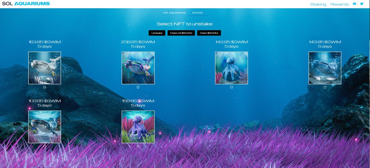 <a href="/SolAquariums/">Sol Aquariums</a> Another banger on Solana! First VR aquarium experience. All the beauty, with none of the mess ;) Staking my creatures now to earn $SWIM with breeding coming soon for Gen 1.5 of creatures with completely new traits 👀