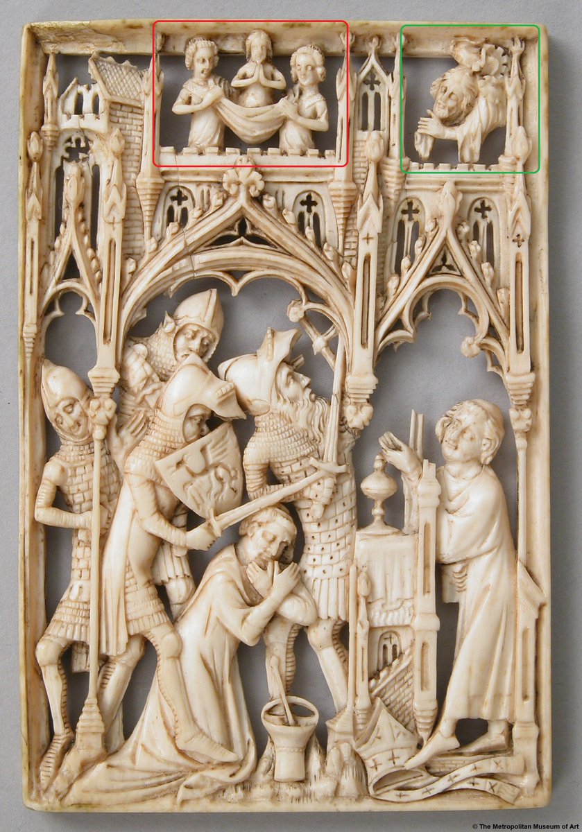 _DAC_oficial's tweet photo. Mientras oraba en la @No1Cathedral, 4 soldados enviados por #EnriqueII le asesinaron. En la parte superior de este marfil, vemos a dos #ángeles portando una figura. Es el #alma del propio #StTomás, que tras morir es acogida en el cielo. A la derecha,#DiosPadre le recibe. #becket https://t.co/9uxbQSBi1f
