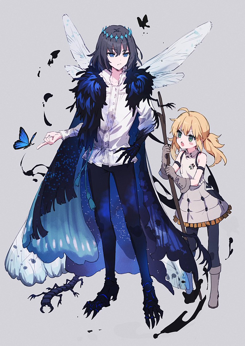 artoria caster (fate) ,artoria pendragon (fate) ,oberon (fate) 1girl 1boy bug blonde hair wings insect wings butterfly  illustration images