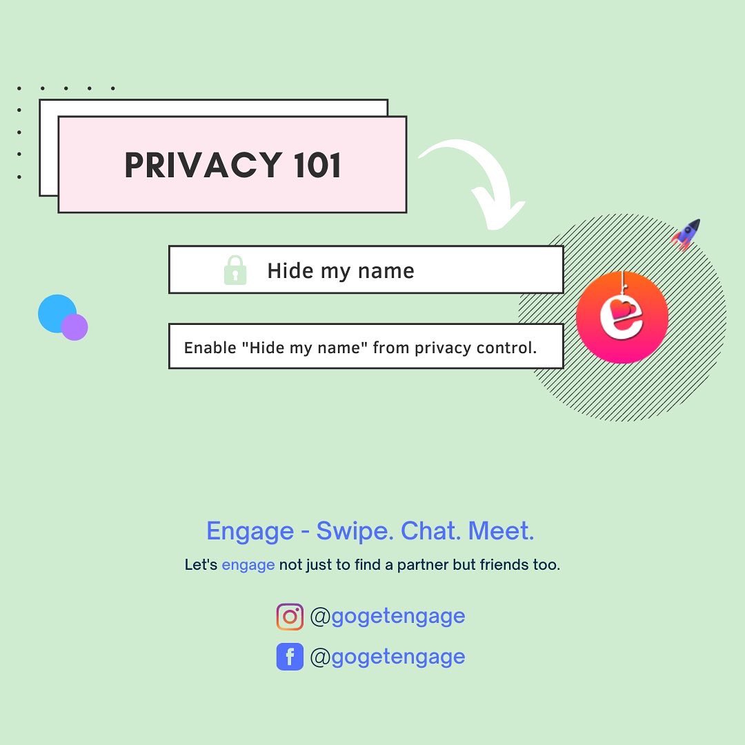 gogetengage's tweet photo. Privacy 101 - Join engage, the real privacy focused dating application. 
#getengage #engage #gogetengage #dating #buddy  #women #friendship #male #privacy #control https://t.co/Jm7b8ckAu5