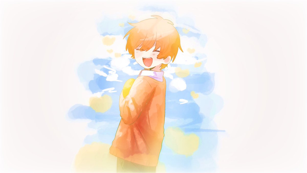 1boy closed eyes male focus solo smile open mouth orange hair  illustration images