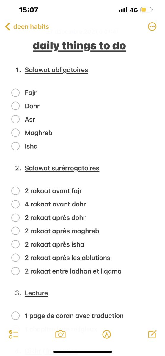 seerah_fr's tweet photo. السلام عليكم ورحمة الله وبركاته 

je vous partage une petite to-do list d'habitudes religieuses à avoir , si ça peut en motiver certain/es, n'hésitez pas l'adapter selon vos envies et besoins.

qu'Allah nous facilite https://t.co/NKiDvTJLnw