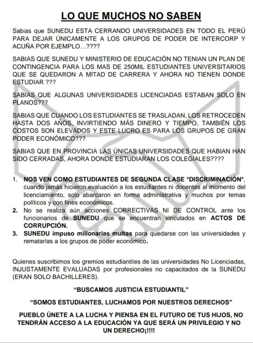 FideEstudiantil's tweet photo. PROTESTA NACIONAL 
@SuneduPeru
@MineduPeru
#LICENCIAMIENTOJUSTO 
#DERECHOUNIVERSITARIO 
@FCGarcilaso @GuidoBellidoU @BrunoMontoyavas @exitosape @FlorPabloMedina @larepublica_pe @SuneduPeru @RPPNoticias @larepublica_pe @MineduPeru @PedroCastilloTe @edgartellom https://t.co/mHyJw5bGnb