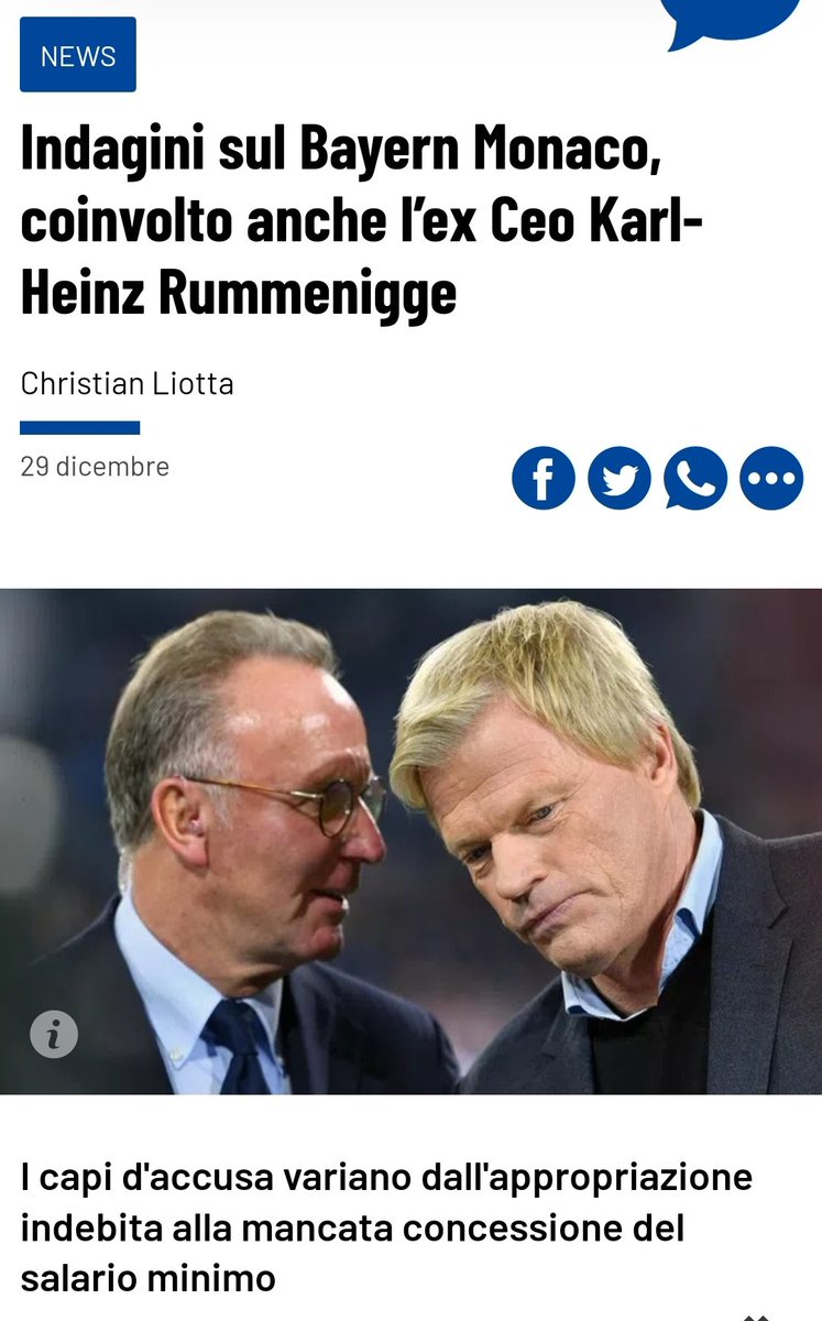 Karl Heinz Rummenigge, che fino a qualche giorno fa era perplesso riguardo i bilanci della Juve, è indagato per appropriazione indebita...🤔