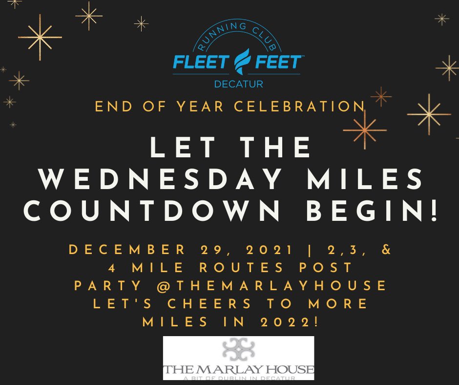 Join us tonight 6:30 pm for our last Wednesday Miles of the year! We have had so much getting in all the miles with you this past year and looking forward to many more in 2022. We hope you continue to have a safe and restful holiday &amp; cheers to 2022!

fb.me/e/5baePWCMG