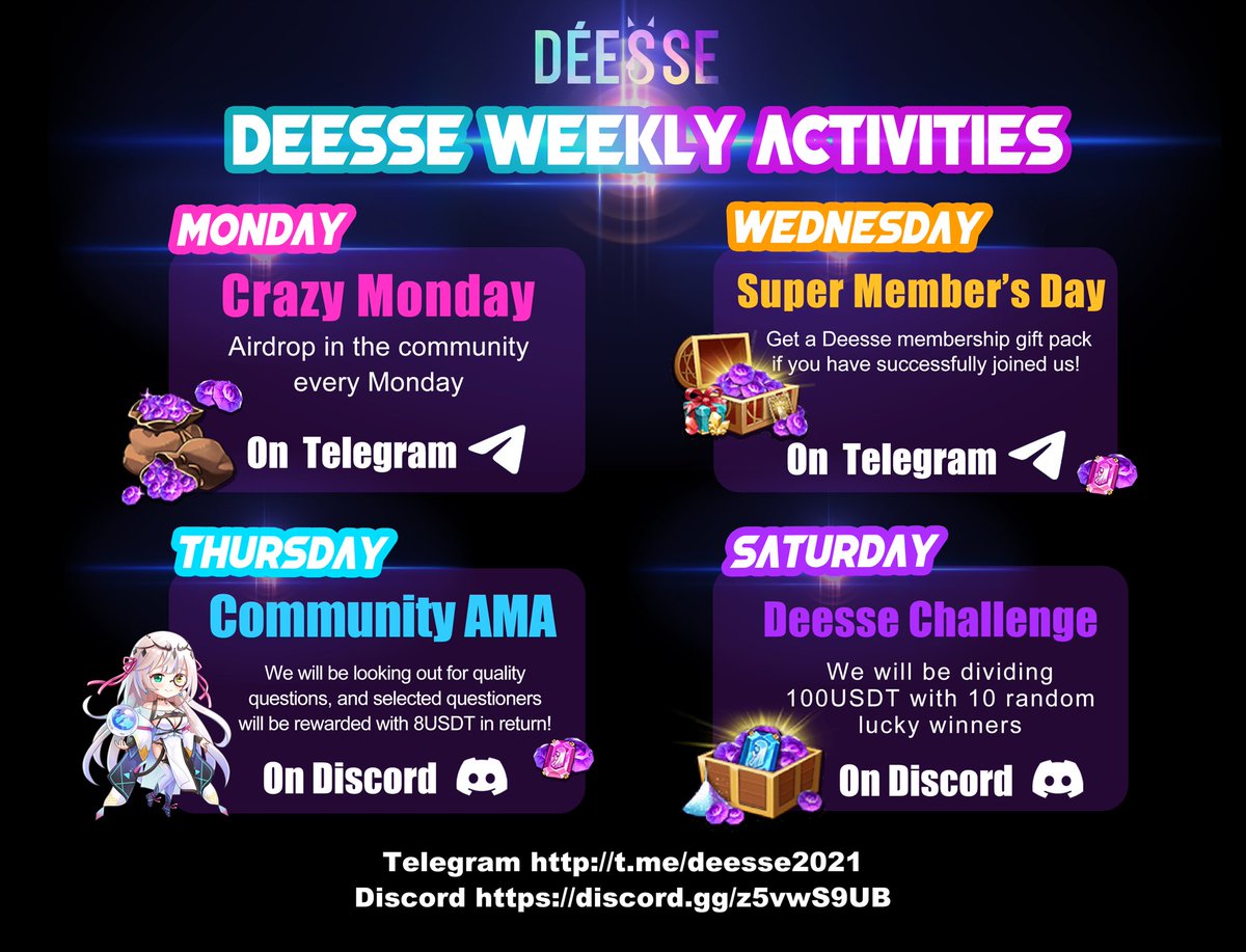 deesse_dao's tweet photo. ✨“Deesse Weekly Activities”
Airdrops and giveaways are waiting for you in Deesse community.🚀🚀🚀

Telegram- https://t.co/csbJ6cUDtz
Discord- https://t.co/emSi252HIW https://t.co/XhNF80db2N