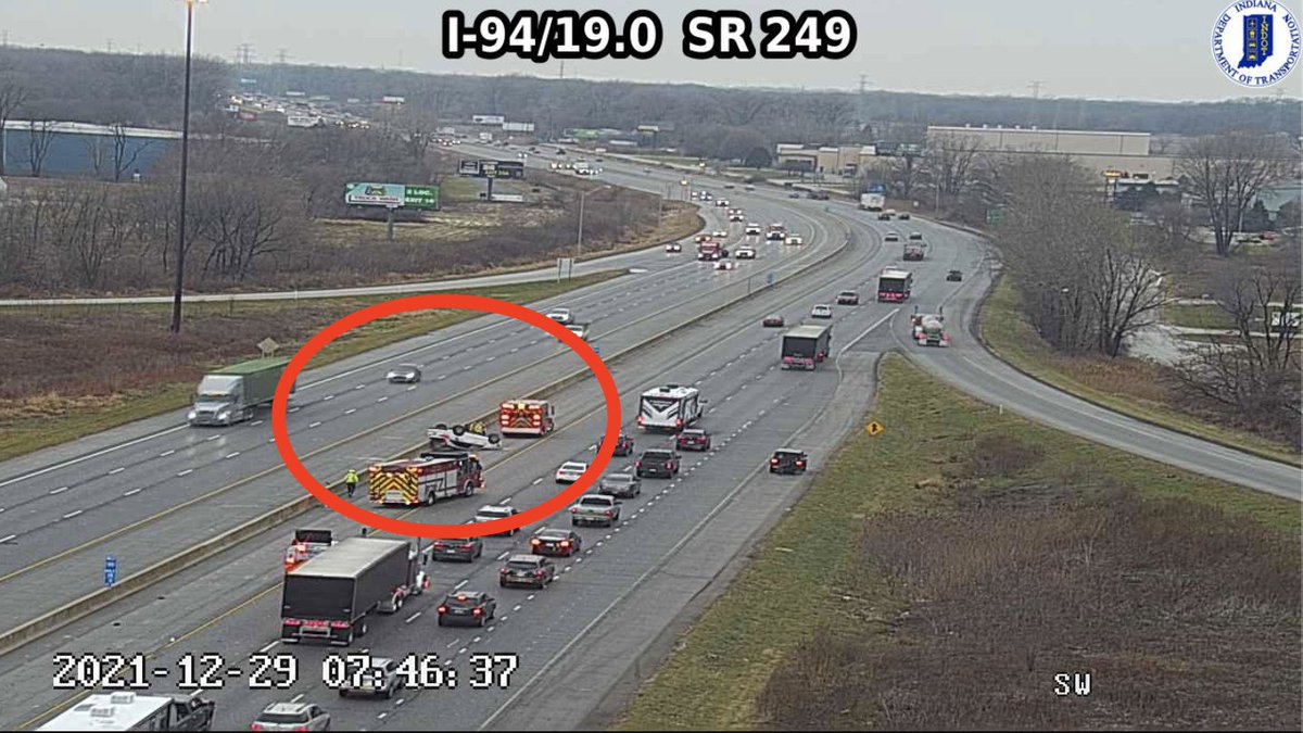 WBBM1059Traffic's tweet photo. On WB I-94 in #NWI has traffic heavy approaching State Rd 249 due to a rollover crash as seen on @INDOT cameras blocking the left lane. @WBBMNewsradio #IndianaTraffic https://t.co/8mb8KKoJOd