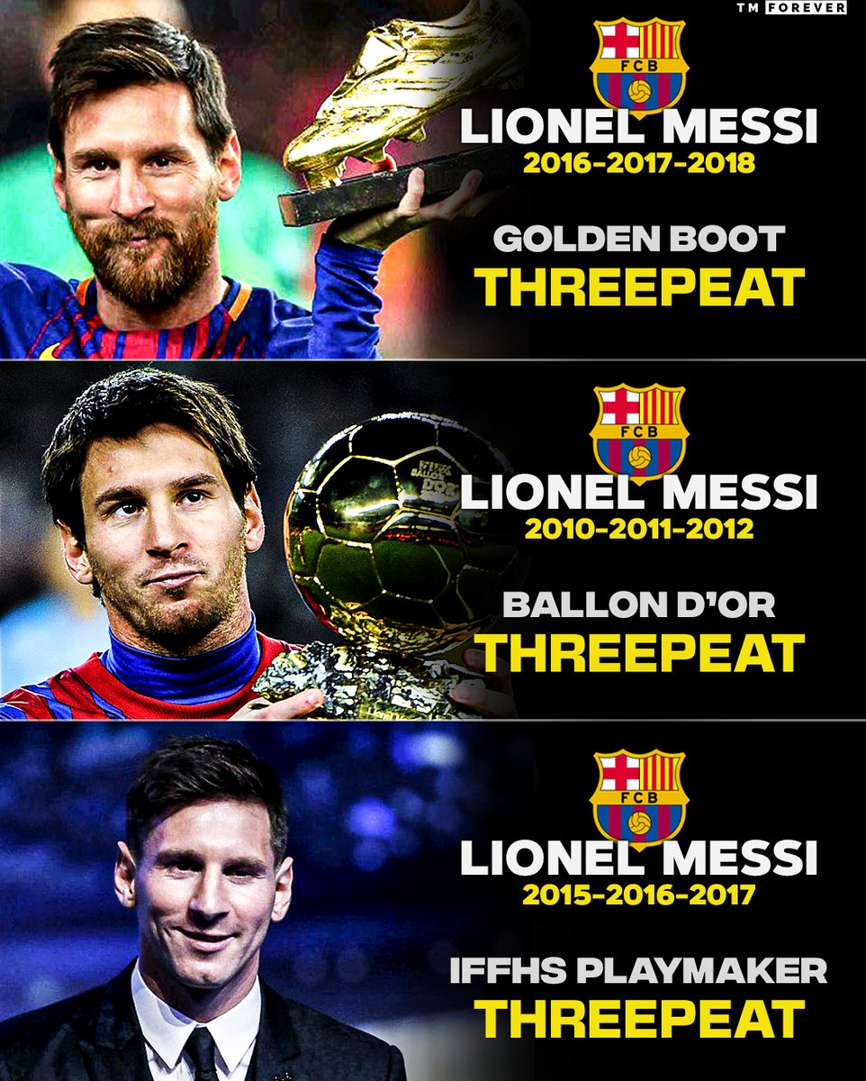 GoalZoneX's tweet photo. Nothing tops Lionel Messi's iconic THREEPEATS🐐 https://t.co/zer0mREKnL