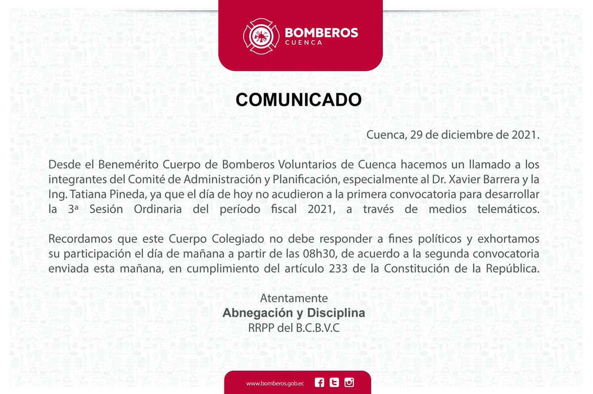 🔴ATENCIÓN
#BomberosCuenca emite el siguiente comunicado 👇 

<a href="/UNSIONTV/">UnsionTV</a> <a href="/comisaria2000/">Francisco  Ramirez</a> <a href="/jorgepiedrac/">Jorge Piedra Cardoso</a>