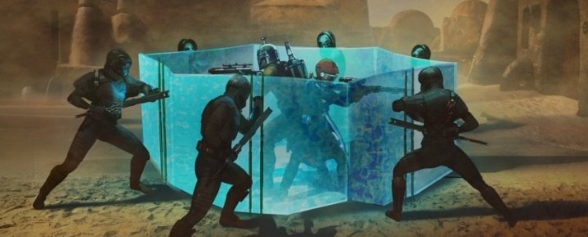 DefinitelyLewis's tweet photo. Love the concept art in the end credits. Glad they kept it from Mando. #TheBookofBobaFett #StarWars https://t.co/9idZLp5PC0