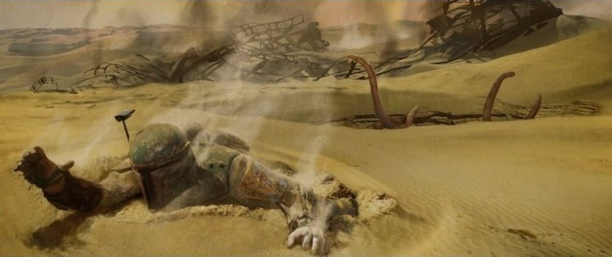 DefinitelyLewis's tweet photo. Love the concept art in the end credits. Glad they kept it from Mando. #TheBookofBobaFett #StarWars https://t.co/9idZLp5PC0