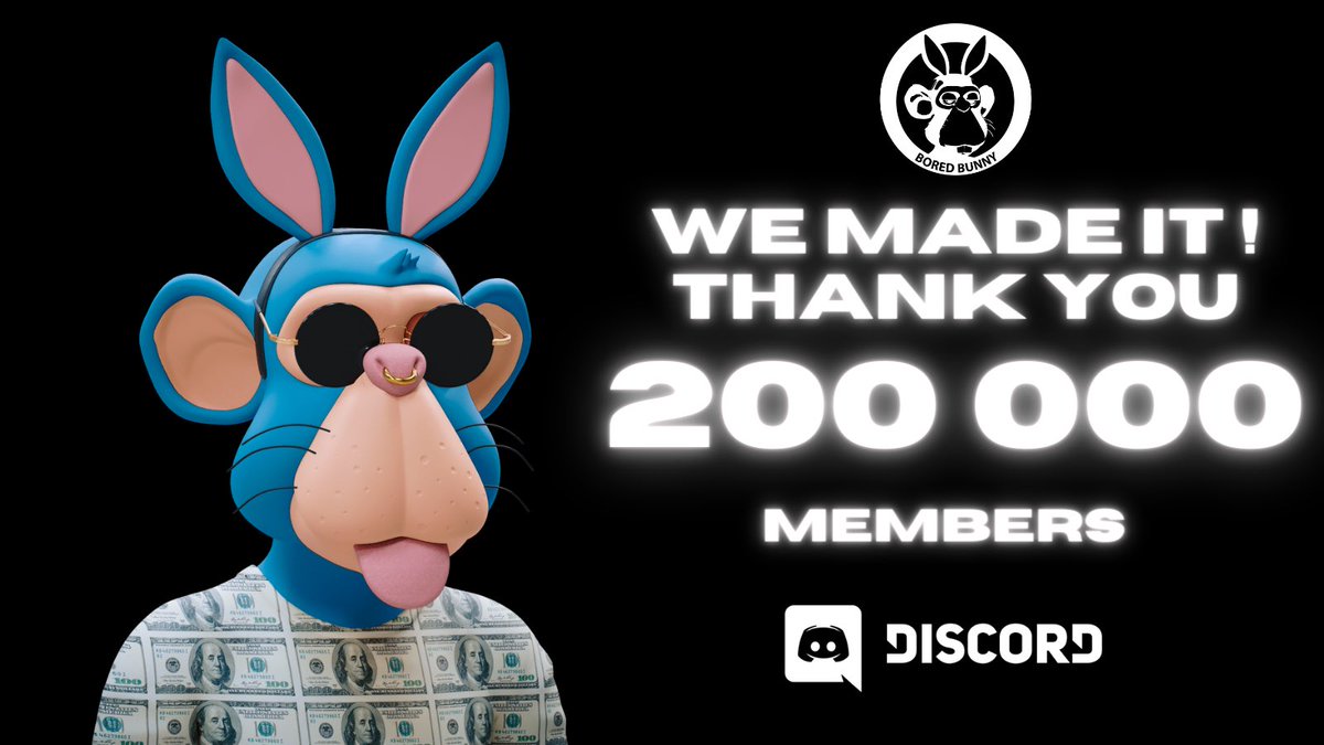 We made it ! 200,000 Members 🔥
Thank You All !!

Get ready for the BIGGEST NFT DROP of January ☄️☄️☄️

RT if you’re already in 🐰🚀