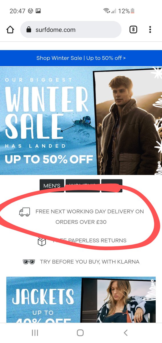 robsugden's tweet photo. @Surfdome can you tell me why you advertise free shipping over £30 but don't honour this? https://t.co/XtbHdh4qig