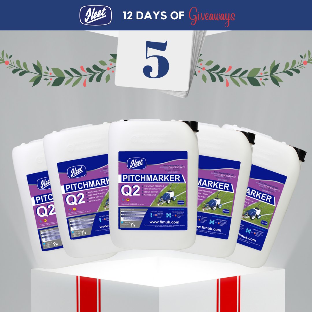 On the 5th day of Christmas, Fleet gave to me... 5 drums of Pitchmarker Q2! 🎄

Join us over the next 8 days for a giveaway a day 😱

All you need to do is retweet this post and make sure you are following us on Twitter for a chance to win

Good luck! 

#LineMarking #Groundsman