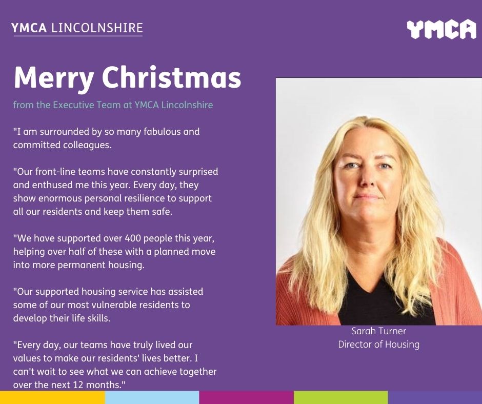 Our third Executive Team message is from our Director of Housing, @ymca_sarah.

She rightly sings the praises of her fantastic Housing team, who've consistently gone above and beyond this year.

Thank you.

#YMCA #Lincolnshire #Christmas