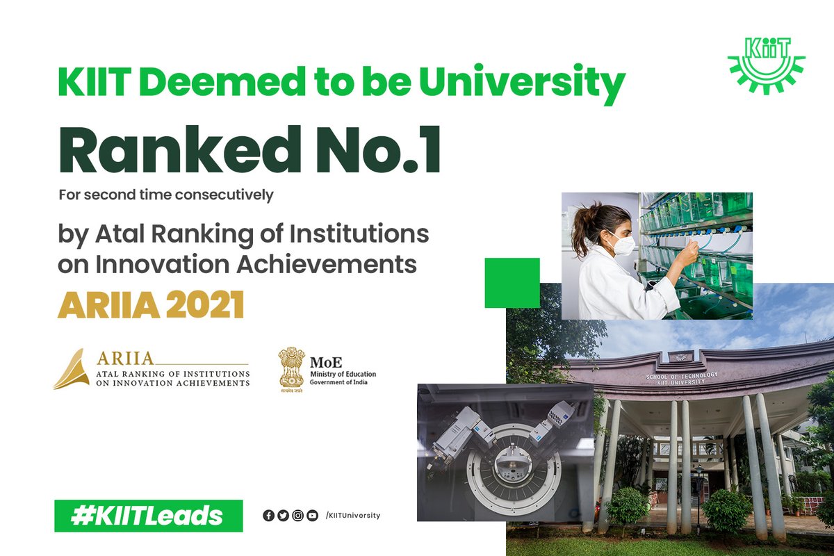 achyuta_samanta's tweet photo. Thrilled to learn that @KIITUniversity has topped the charts in the #ARIIA2021, under the category of self financing/private universities, the results of which were released today by Dr Subhash Sarkar, Hon'ble MoS, @EduMinOfIndia. 1/4
#KIITLeads https://t.co/Hhnly0cwjI