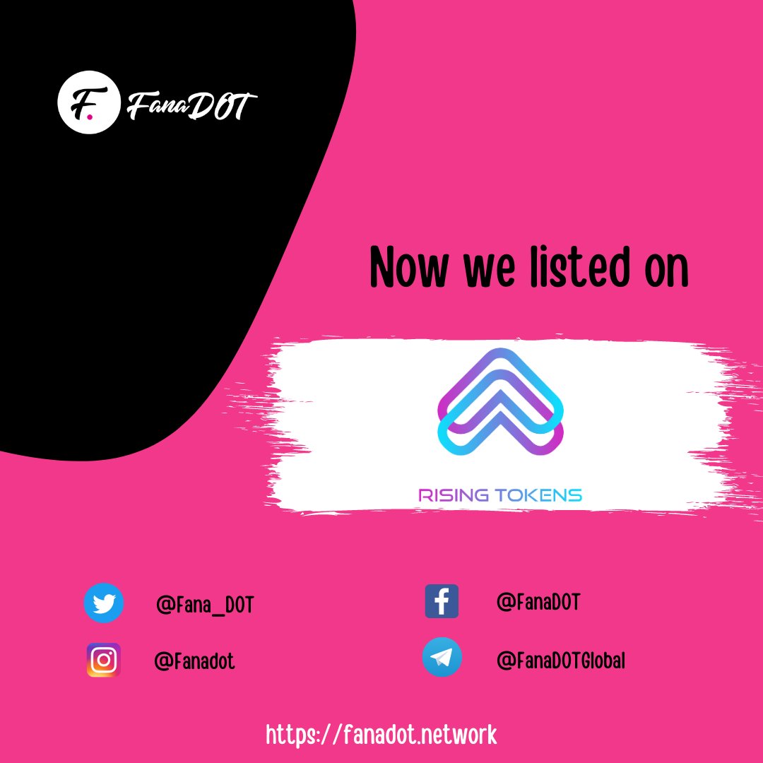 Fana_DOT's tweet photo. 🚀FanaDOT🚀 
Now we listed on Rising Tokens. 
See here 
https://t.co/dyNFFBMWEV 
 
Don't miss it. BUY NOW FanaDOT https://t.co/viAXlty97j