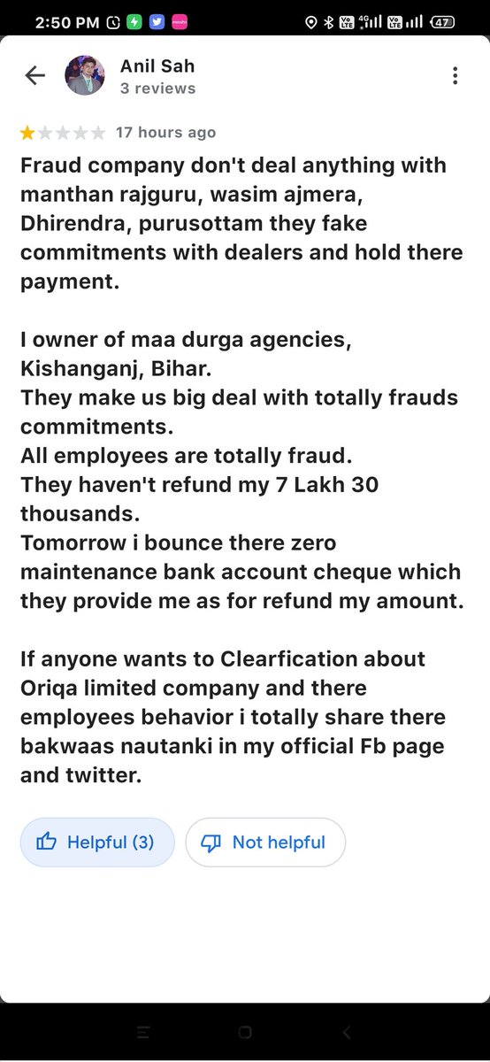 rohit___sah's tweet photo. Oriqa ltd is a fraud company.
1. Manthan Rajguru
2. Wasim Ajmera
3. Dhirendra
4. Purushottam
5. Sandhya
6. Rajesh trigger

These compay employees are cheating with all districts and areas for Startup business for oriqa limited.
They are trying to convince the party for Startup. https://t.co/q8vtiQOPKm