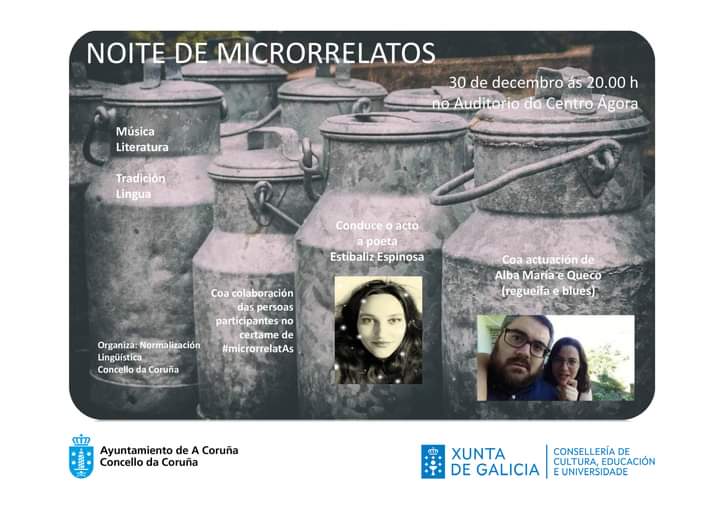 Mañá ás 20.00h no Ágora! Vides?
Regueifando Alba María e Queco e aos mandos Estíbaliz Espinosa. 
Música, lingua e creación.
A non perder! 🤘