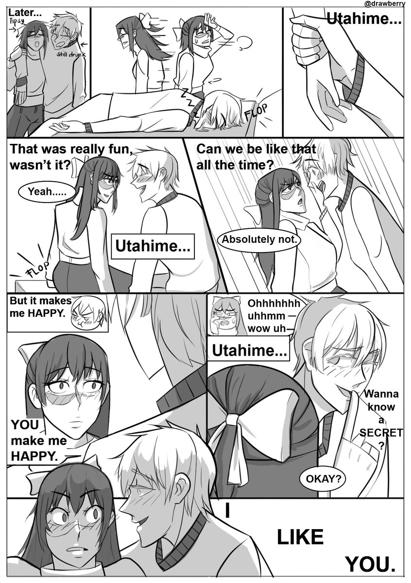 Drawberry3's tweet photo. gojohime/gouta comic#6: Drunken Shenanigans
The two causing chaos in the Staff Christmas Party.
It's better late than never lols. I got busy 😅. #gojohime #gouta #JujutsuKaisen #jjkfanart https://t.co/p6gcBvESsV