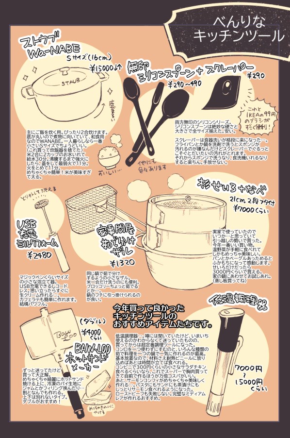 2021年の買ってよかったもの(キッチンツール編)

新刊の1ページだけどマシュマロでも聞かれていたので改めて…
上半分は近所の料理上手な友達におすすめしてもらったものなので本当感謝☺🙏 