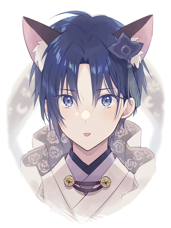 scaramouche (genshin impact) 1boy male focus animal ears cat ears solo blue hair blue eyes  illustration images