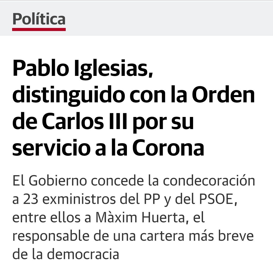 Paula on Twitter: &amp;quot;Os juro que lo leí ayer y pensé que era una inocentada,  pero no. El Gobierno condecora a Pablo Iglesias por su servicio a la Corona  con la Orden
