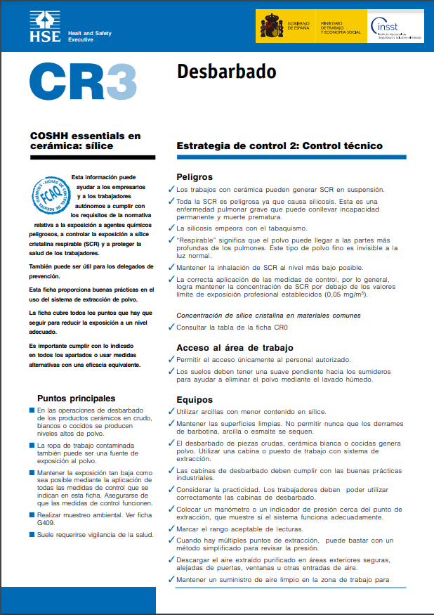 GVAinvassat's tweet photo. 📢Nueva ficha de la colección Fichas de Control de Agentes Químicos (#FCAQ) del @INSST_MITES_GOB. Serie especial: para el control de la exposición a #Sílice en #Cerámica:
🔎 Desbarbado
👉 https://t.co/UFQNYiJds6
#PRL #Desbarbado https://t.co/f2wFlEvPKg