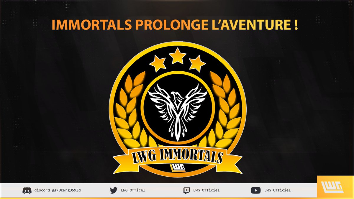 📝 PROLONGATION
⚽𝗘́𝗾𝘂𝗶𝗽𝗲 𝗖𝗹𝘂𝗯 𝗣𝗿𝗼

👋 @LWG_Immortals 

▶️Après une belle première saison, Immortals prolonge l'aventure !

⬇️ Staff ⬇️

・Manager : @Macpaye_  
・Capitaine : <a href="/LW_SOSA_6/">SOSA</a> 

#LWG_Officiel #eSports