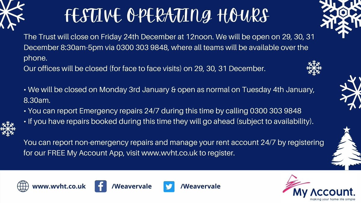 weavervale's tweet photo. Want to get in touch over the festive season?  Here are our opening hours  📲 🏠  #Cheshire #Winsford #Northwich https://t.co/sUo4hpzVXx