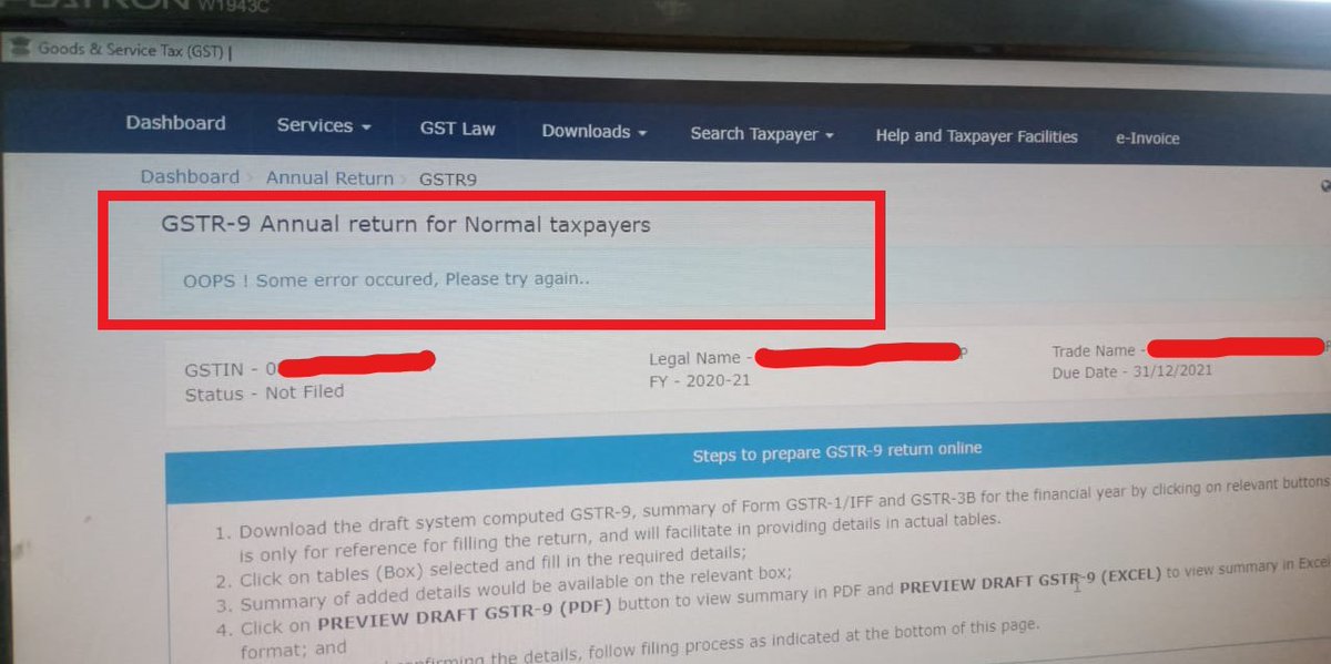 akhilpachori's tweet photo. Error while filing #GSTR9 today..

Positive signs for #Extension of GSTR9 &amp; GSTR9C

#Extend_Due_Date_Immediately #Extend_Due_Dates_Immediately #Extension_दो_भीख_नहीं #Extend_Due_Dates_Today https://t.co/7b08K3jyEA