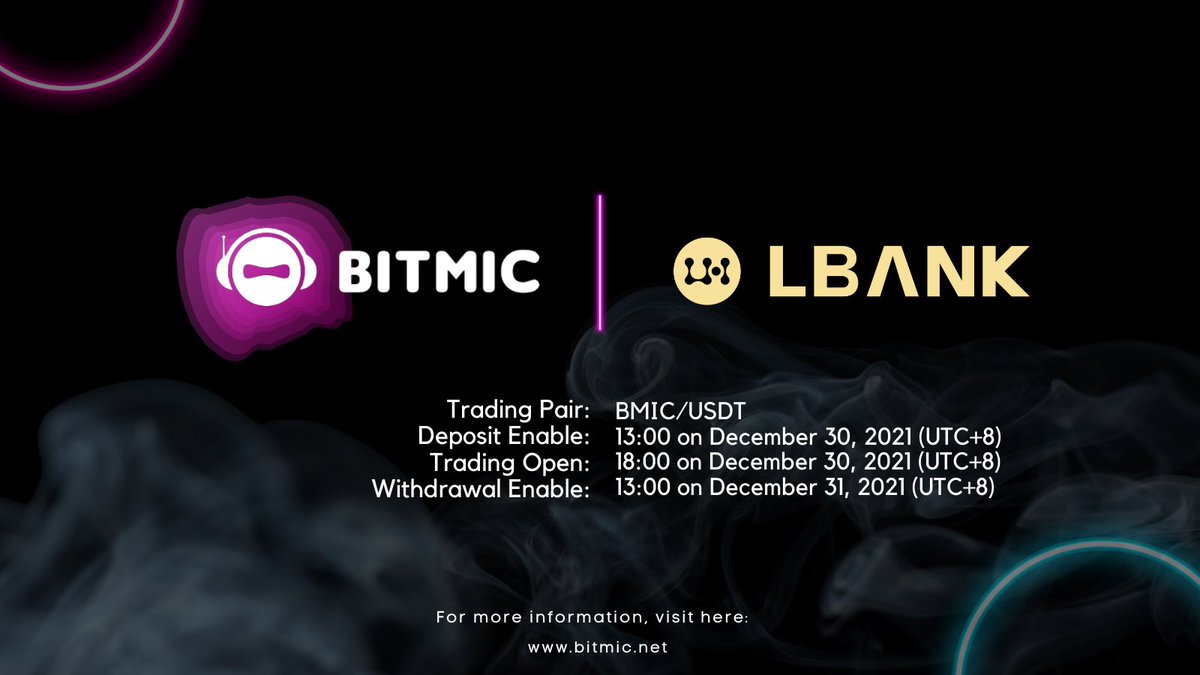Nzero_official's tweet photo. We are excited to announce that  $BMIC will be listed on @LBank_Exchange on the 30th of December!

💥Don't miss it!
🔥Deposit Enable: 13:00 UTC+8 on December 30, 2021.
🕕Alarm clock Listing Time: 18:00 UTC+8 Dec 30, 2021.

Let's check it out!
https://t.co/4ztuZqUn7i https://t.co/ryohu4E1kU