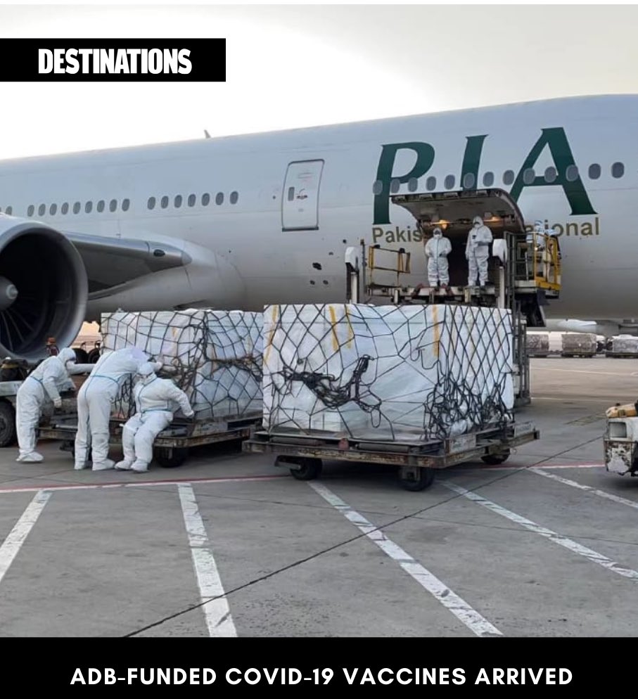 DestinationsPk's tweet photo. 15 million more dose of ADB-funded #COVID19 vaccines have arrived in #Pakistan during December. ADB’s 500 million assistance helping country procure about 75 million vaccine doses, safety boxes &amp; syringes to vaccinate over 35 million. 
#DestinationspkDaily https://t.co/aC7kWmfn6C