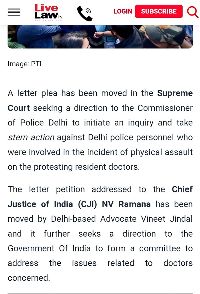 dentodontics's tweet photo. Letter Plea In Supreme Court Seeks Inquiry Action Against Delhi Police Personnel Who Assaulted Protesting Resident Doctors
@DelhiPolice @CPDelhi @ISparshUpadhyay @LiveLawIndia
@dtptraffic @CMODelhi @AamAadmiParty @ArvindKejriwal @FordaIndia @FAIMA_INDIA_ @DrHarjitBhatti @ANI https://t.co/Klv0BqSCH5