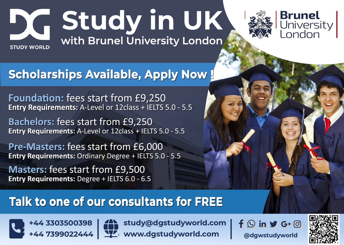 DGStudyWorld's tweet photo. Brunel University London is located in Uxbridge, north-west London, and is one of the UK’s most ambitious, forward-looking universities, with a strong focus on employability after graduation. 
#studyinUK #abroadeducation #dgstudyworld #topagencyinuk #january2022 #studyabroad2022 https://t.co/i3YTkteQX6