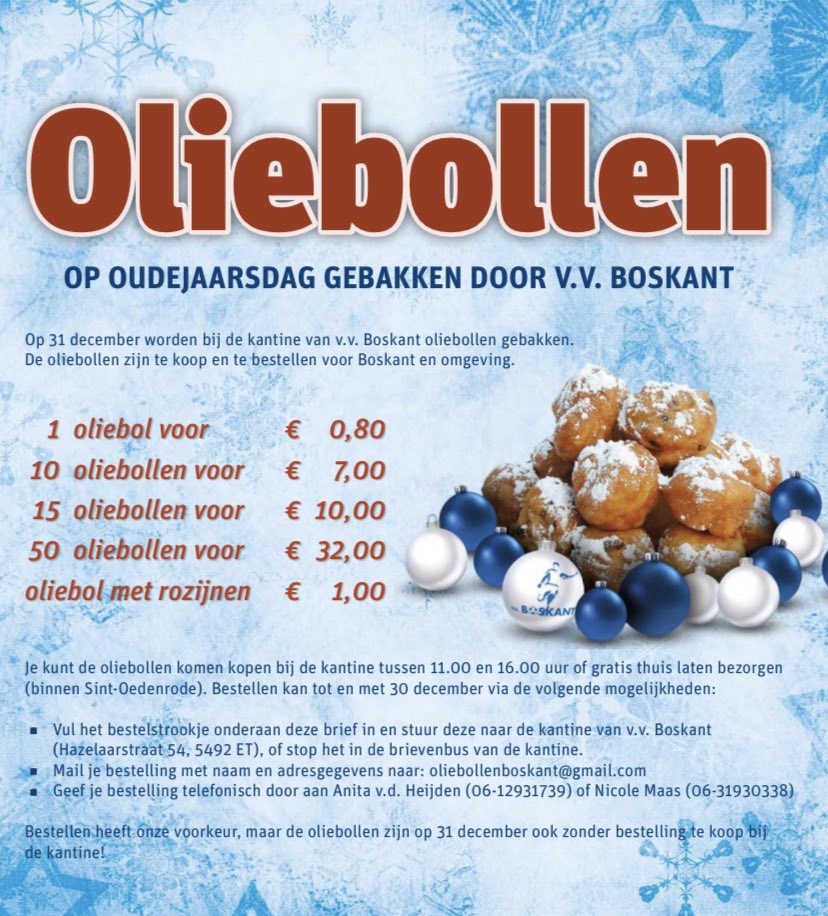 vvboskant's tweet photo. Overheerlijke oliebollen, gebakken door vv Boskant! Nog niet besteld? Doe het snel, of kom gewoon langs op oudjaarsdag! 🎆 🍾 https://t.co/oijVuIpy22