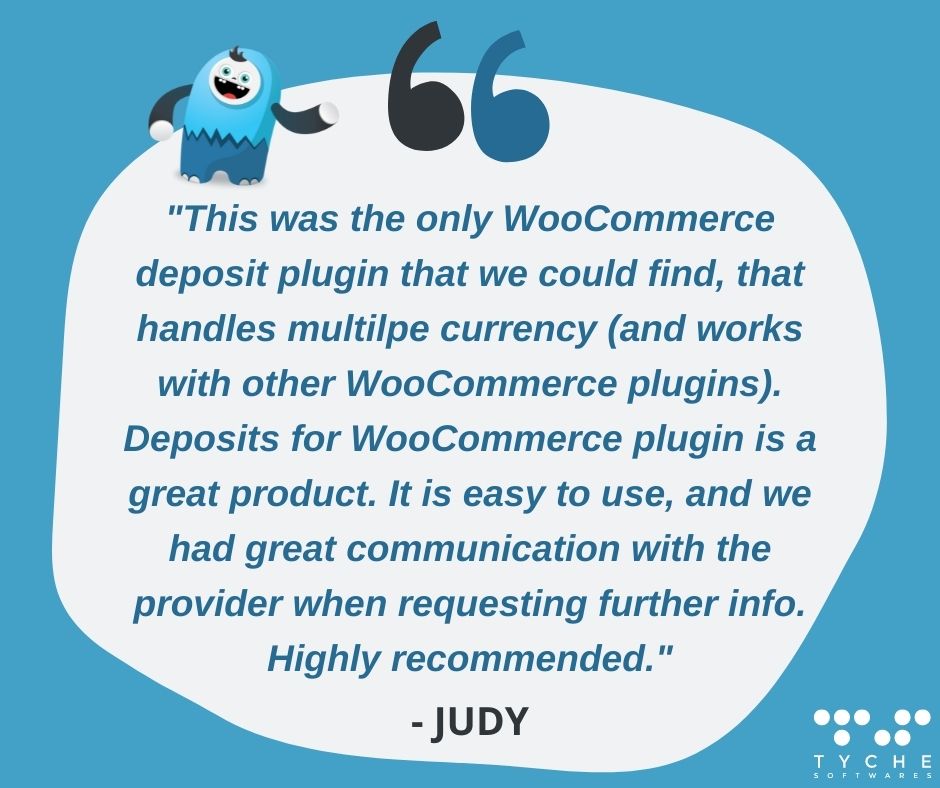 tychesoftwares's tweet photo. #TestimonialThursday
We really appreciate your wonderful testimonial, Judy!
Your search for a #depositplugin that supports MULTIPLE CURRENCIES is over!
Deposits for WooCommerce plugin is right here:
https://t.co/aKU1ed1KC8
#WooCommerceplugins #WordPressplugins https://t.co/iP1wVRKuRs