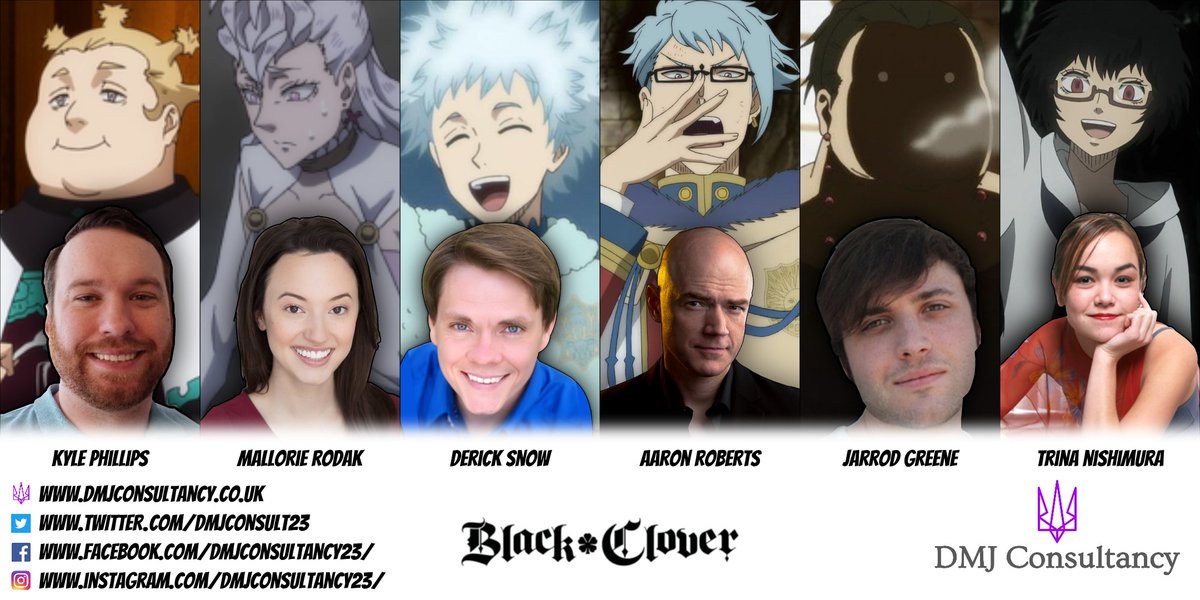 DMJConsult23's tweet photo. If you're a #BlackClover fan or event organiser and would like to have the cast at your local event, get in touch here:
https://t.co/iljvyMPIMD

#KylePhillips #MallorieRodak #DerickSnow #AaronRoberts #JarrodGreene #TrinaNishimura https://t.co/aMXfcBOVz4