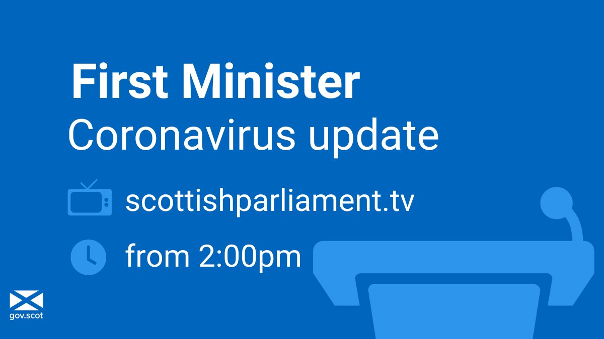 Today First Minister <a href="/NicolaSturgeon/">Nicola Sturgeon</a> will give an update to <a href="/ScotParl/">Scottish Parliament</a> on #coronavirus.

Watch live ➡ scottishparliament.tv from 2:00pm.