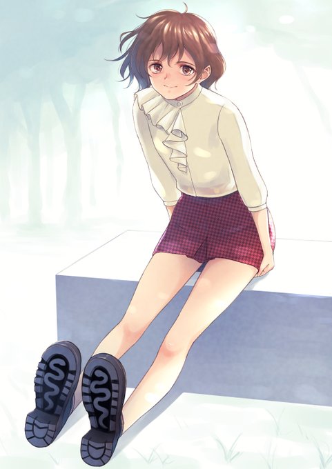 「plaid skirt sitting」 illustration images(Latest)｜21pages