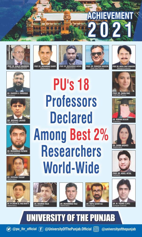 PU_OfficialPK's tweet photo. PU's 18 Professors declared among best 2% researchers world-wide.

#Achievement2021 https://t.co/EW1gGT7njL