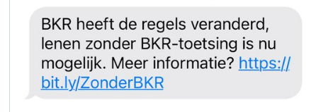 Let op: wij sturen nooit sms'jes waarin we je vragen om op een link te klikken. 
Er zijn momenteel sms’jes in de omloop die lijken van Stichting BKR afkomstig te zijn. Deze zijn niet door ons verstuurd. Heb je ook zo’n sms ontvangen. Klik dan niet op de link en wis het bericht.