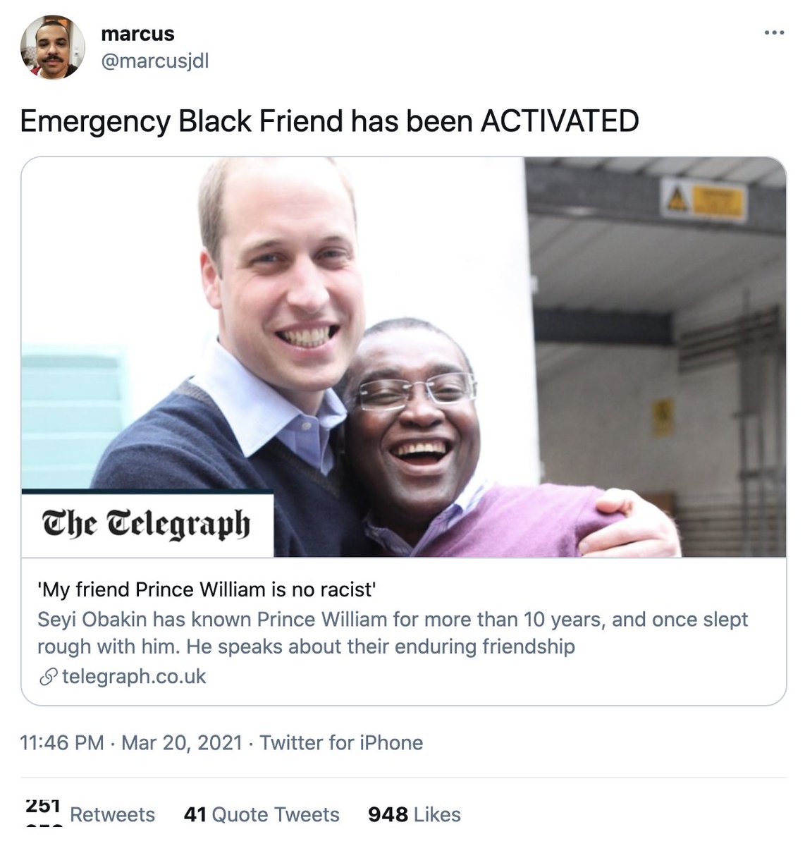 #blackfriend is a trending topic in the USA. Meanwhile in the UK #princewilliamaffair has resurfaced again. I feel like linking Prince William to all the trending topics.