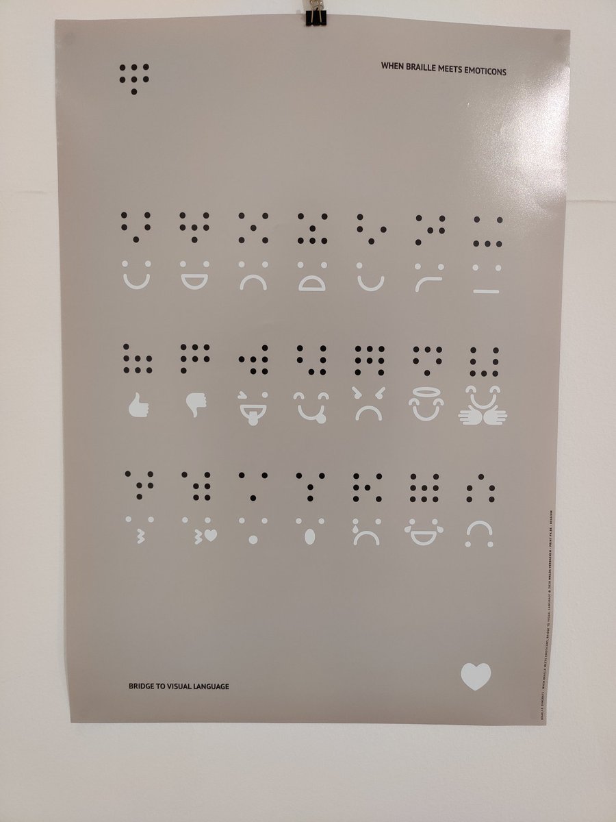 tguemes's tweet photo. Something pretty curious I've seen today at the #TDC67 typography exhibition organized by @Tiposcertamen at Torrelavega (Spain): a proposal for emojis in braille. Quite ingenious, indeed 😉
 cc @NeilMilliken @AkwyZ #accessibilty #braille https://t.co/GT7LmHWr8B